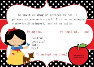 alba ca zapada invitatii, invitatii petrecere, invitatii de party, invitatii petrecere cu alba ca zapada