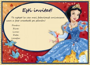 alba ca zapada invitatii, invitatii petrecere, invitatii de party, invitatii petrecere cu alba ca zapada