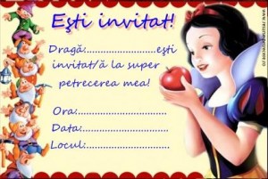 alba ca zapada invitatii, invitatii petrecere, invitatii de party, invitatii petrecere cu alba ca zapada